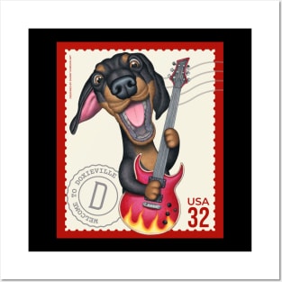 Cute Funny Doxie Dachshund Dog Postage Stamp Design Posters and Art